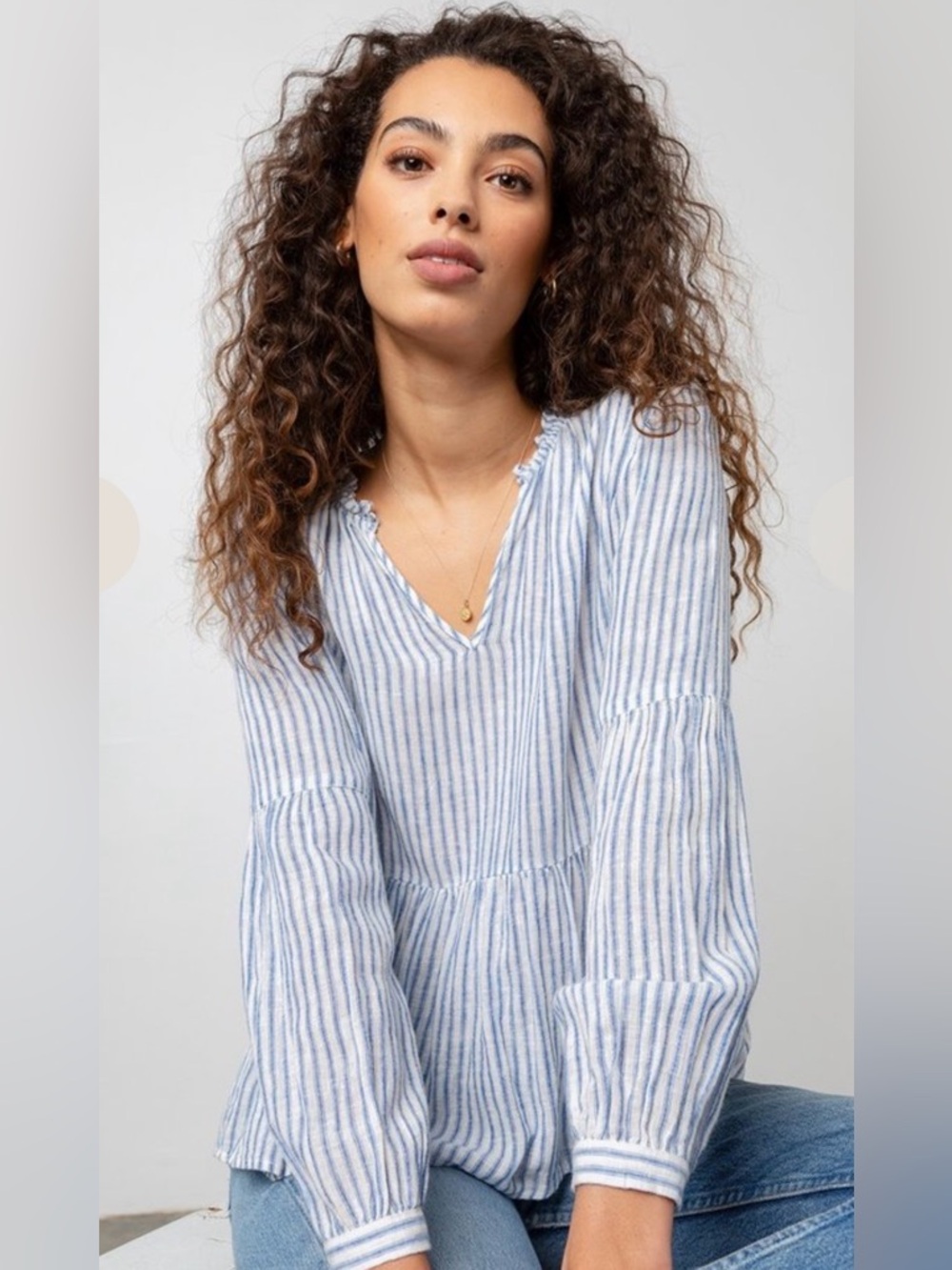 Rails Blue and White Striped Peasant Tunic